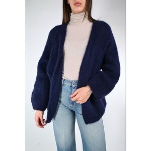 Navy Women’s Fuzzy Open Cardigan Small Medium Oversized Cozy Soft Casual